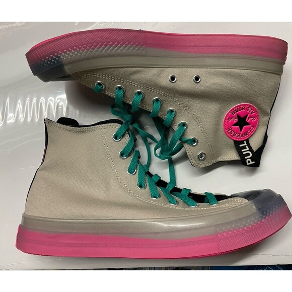 Chuck Taylor All Star Hi 170137C Beige Pink Sole Teal Laces Size 10 M 12 W - Picture 2 of 7